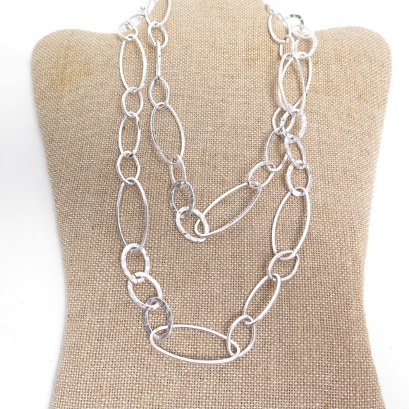 Signed C 40" Long Silver plated Oval Ring Necklace Charming Charlie - Picture 2 of 4